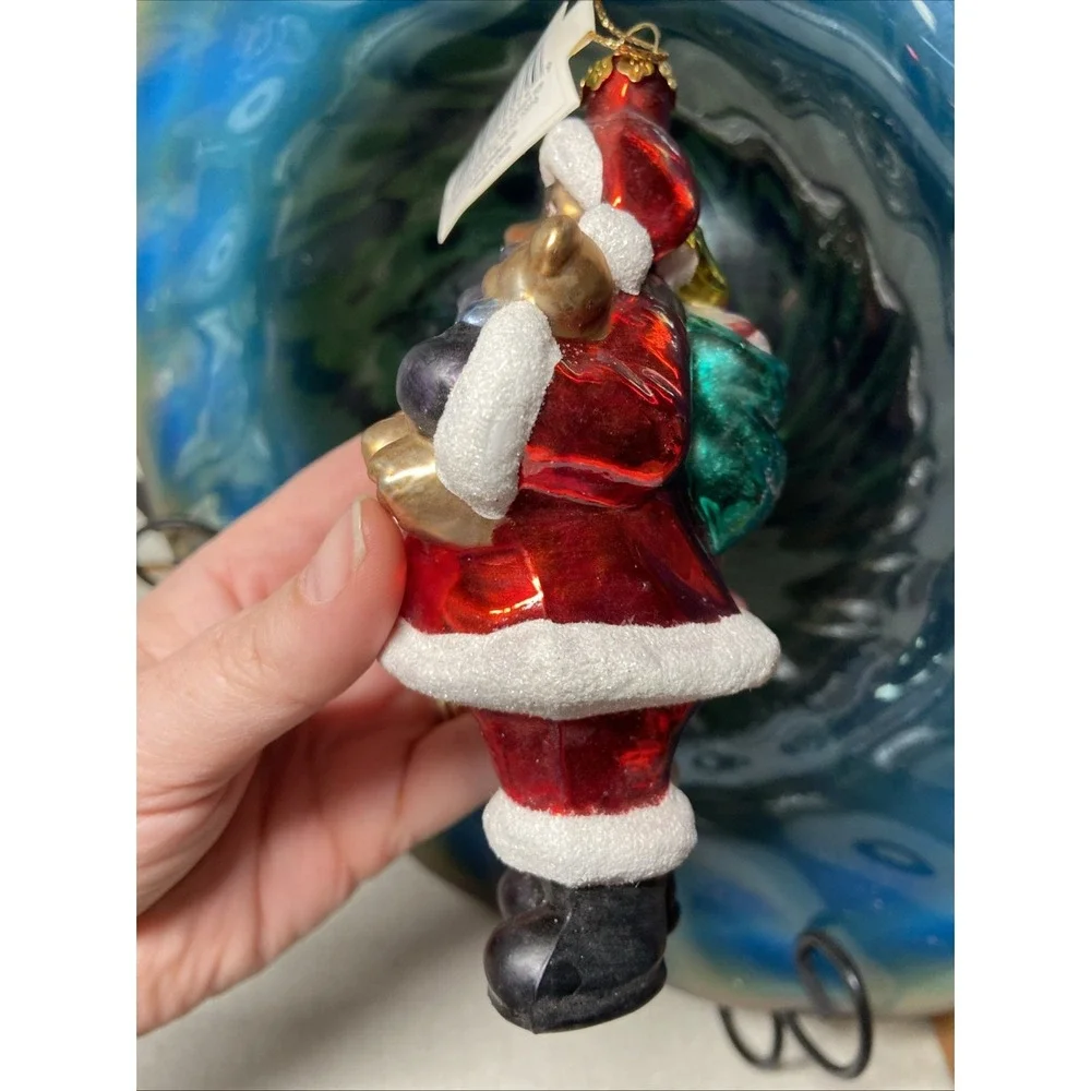 Polonaise Kurt Adler Black American Santa Claus Glass Christmas Ornament Tag+Box